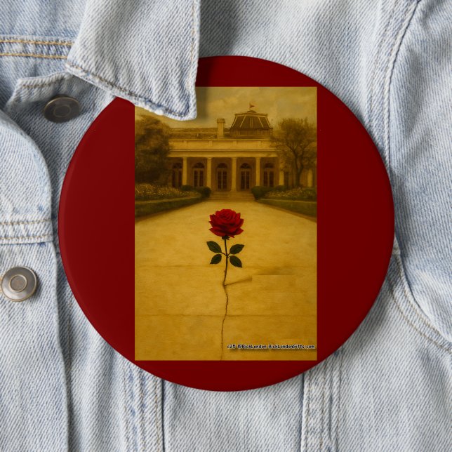 Rose Through the Crack: Back of the White House 6 Inch Round Button (In Situ)