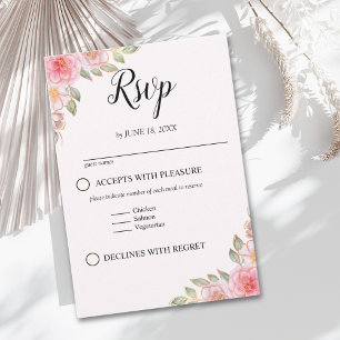 Rose-Tinted Watercolor and Gold Modern Wedding RSVP Card