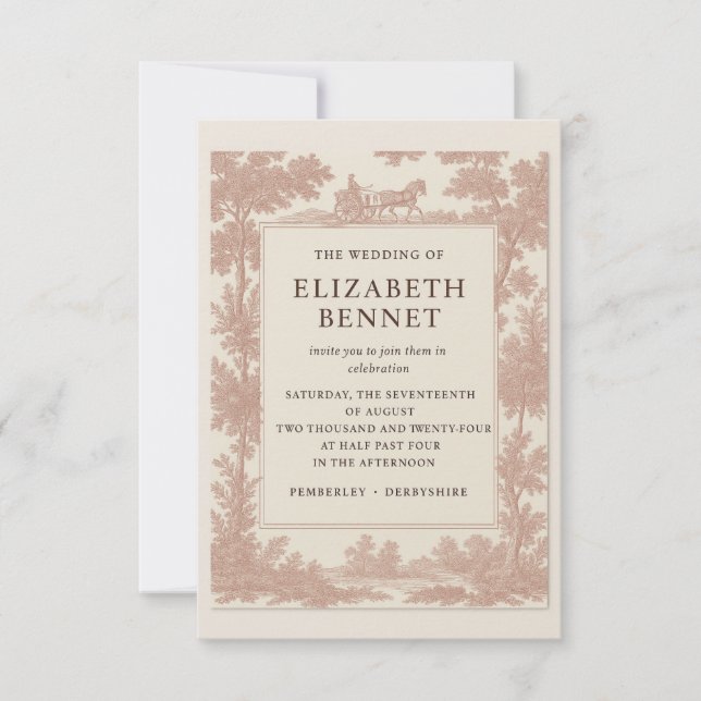 Rose Toile Wedding Invitation – Vintage Estate Ele (Devant)