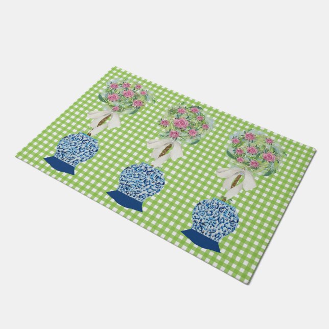 Rose Topiary Blue and White Ginger Jar Doormat (Angled)