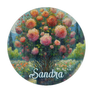 Rose Topiary Van Gogh Style Roses Floral Pink Cutting Board