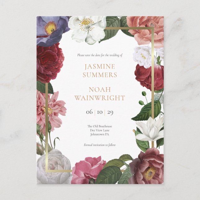 Rose Treillage Faux Gold Foil Save the Date Announcement Postcard (Front)