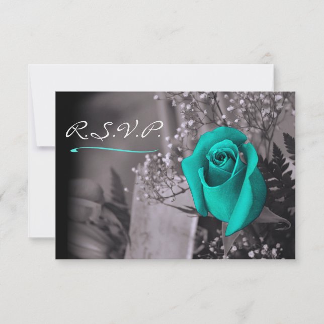 Rose Turquoise Élégante sur Gris Chaud RSVP (Devant)
