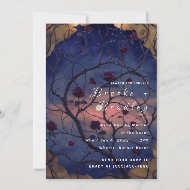Rose Twilight Sky Wedding Invitation (Front)