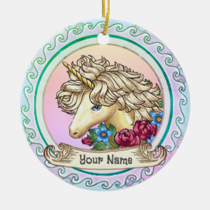 Rose Unicorn  Ceramic Ornament