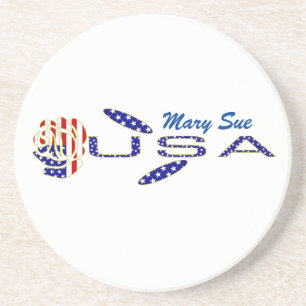 Rose USA Flag Blue Personalized Coaster