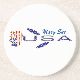 Rose USA Flag Blue Personalized  Coaster