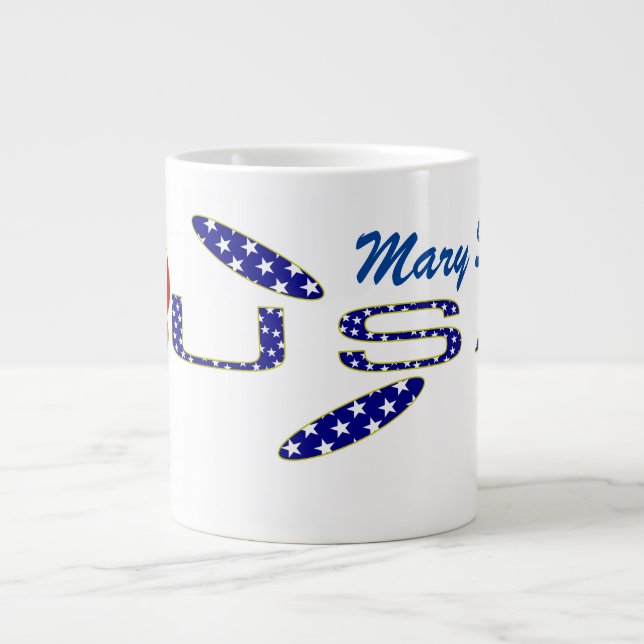 Rose USA Flag Blue Personalized  Large Coffee Mug (Front)