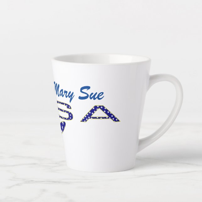 Rose USA Flag Blue Personalized  Latte Mug (Right)
