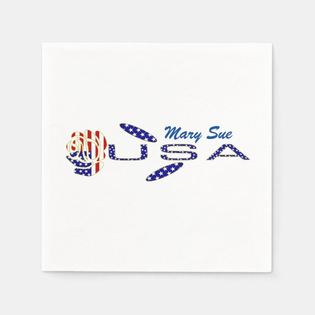 Rose USA Flag Blue Personalized  Napkin (Front)