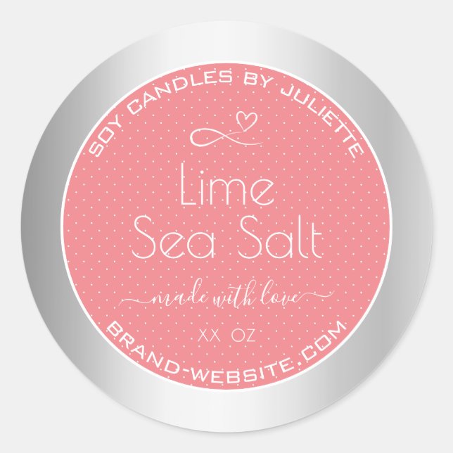 Rose Vanilla Scent Pink Silver Soy Candles Labels (Front)