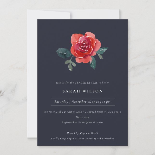 ROSE VERT ROUGE MARINE INVITATION FLORAL GENDER RE (Devant)