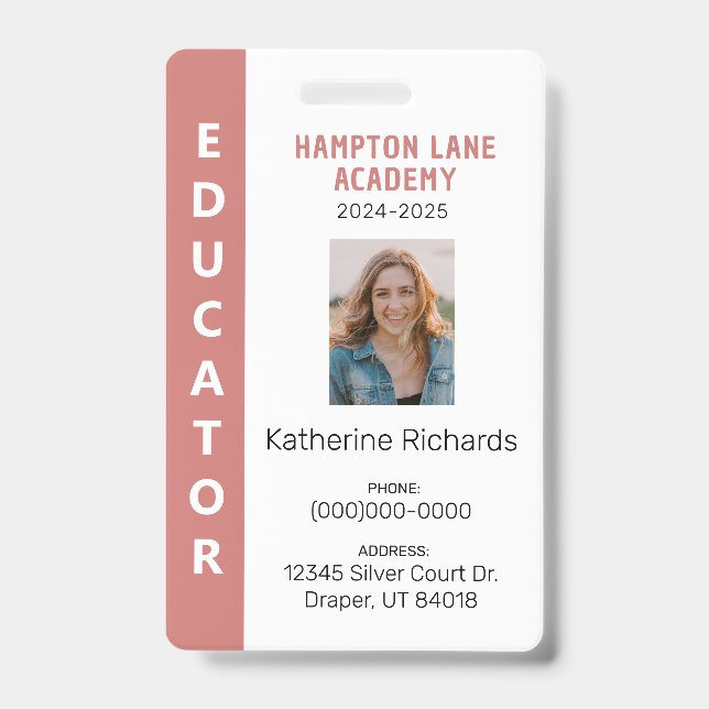 Rose Vertical Stripe Homeschool Educator ID Badge (Front)