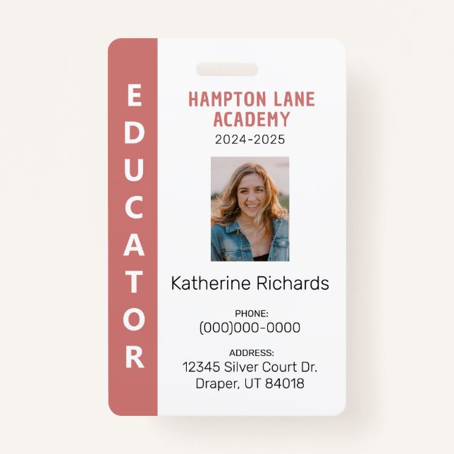 Rose Vertical Stripe Homeschool Educator ID Badge (Front)