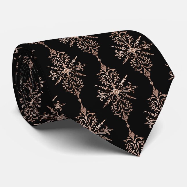 Rose victorien or noir motif Mariage cravate (Roulé)