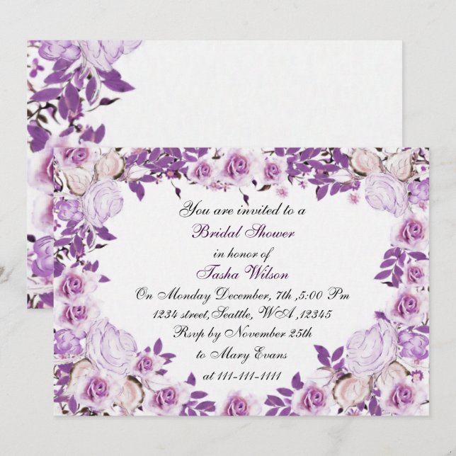 rose victorienne violet nuptiale invitation (Devant / Derrière)