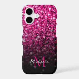 Rose vif faux paillettes scintillent bling Monogra