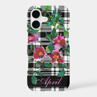 Rose Vintage - carreaux noirs -monogrammé