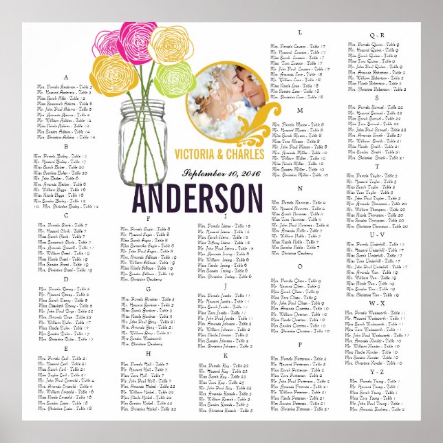 Rose Vintage Modern Mason Jar Seating Chart (Front)