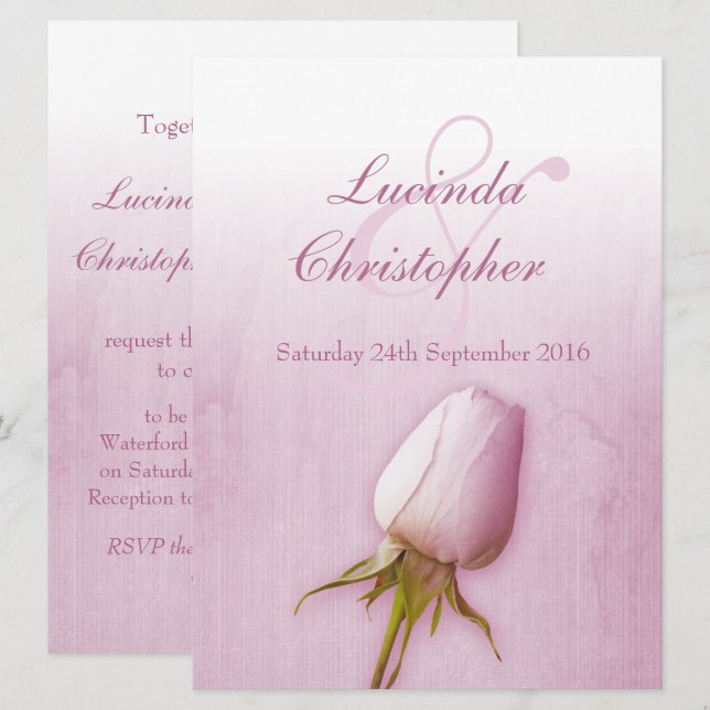 Rose violet bud lilac mariage grande invitation (Devant / Derrière)