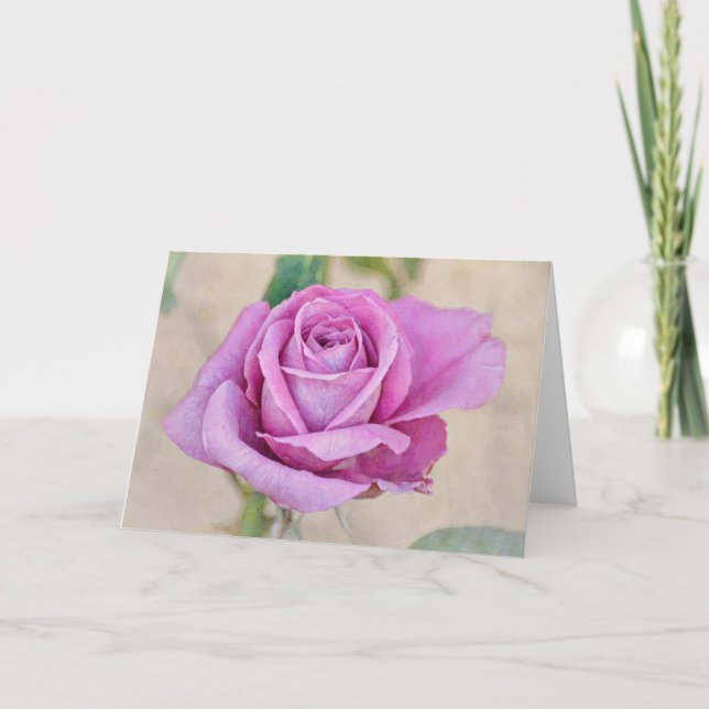 Rose violet dans la carte de notes d'art en fleurs (Devant)