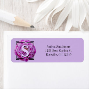 Rose violet et lavande / cadre Carré / Monogramme