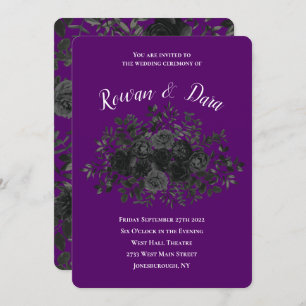 Rose violet et noir Invitations de mariage gothiqu