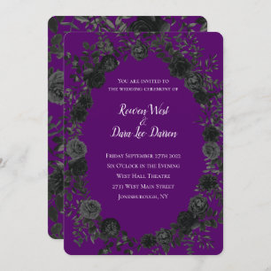 Rose violet et noir Invitations de mariage gothiqu