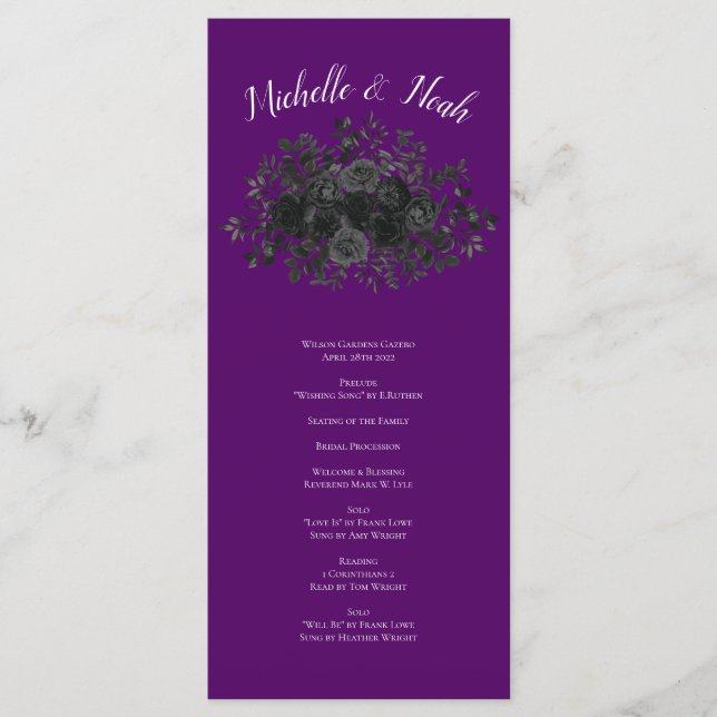 Rose violet et noir Programmes de mariage gothique (Devant)