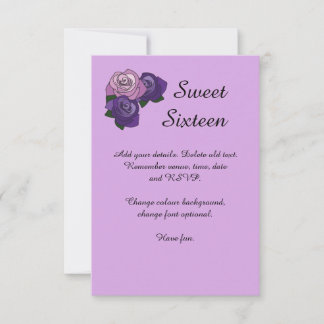 Rose violet Sweet sixteen Invitation de fête d'ann