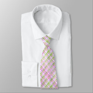 Rose violet vert pastel Plaid Cravate