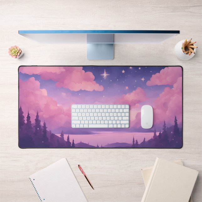Rose violet Whimsical Kawaii Nuages Mousepad (Bureau 1)
