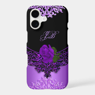 Rose violette dentelle florale noir