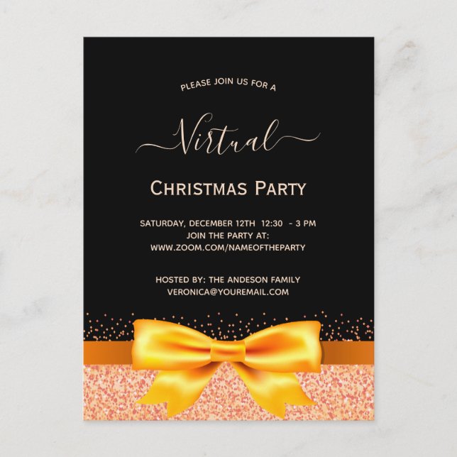Rose virtuel de Noël or noir invitation (Devant)
