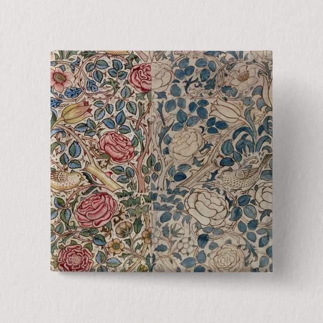 'Rose' wallpaper design (pencil and w/c on paper) 2 Inch Square Button (Front)