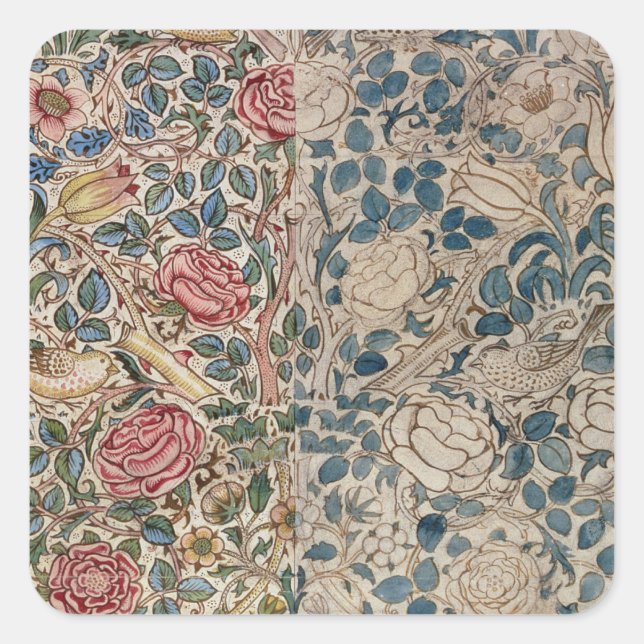 'Rose' wallpaper design (pencil and w/c on paper) Square Sticker (Front)