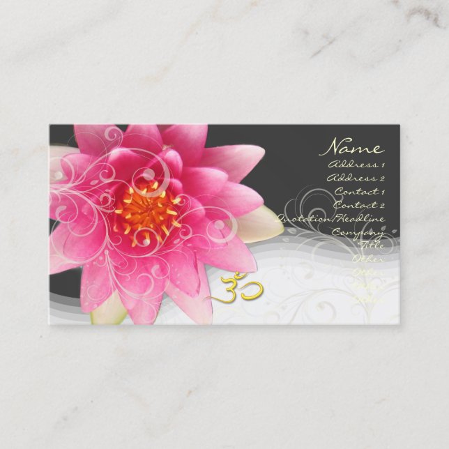 Rose water lilly+pearly swirls+om/diy background business card (Front)