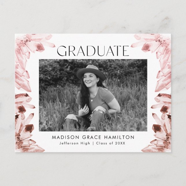 Rose Watercolor Crystal Photo Graduation Party Invitation Postcard (Front)
