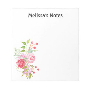 Rose watercolor floral mix   Personalize Notepad
