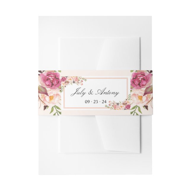Rose Watercolor Modern Trendy Wedding Invitation Belly Band (Front Example)