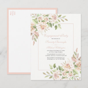 Rose Watercolor  Pink Floral Engagement Party Invi Invitation Postcard