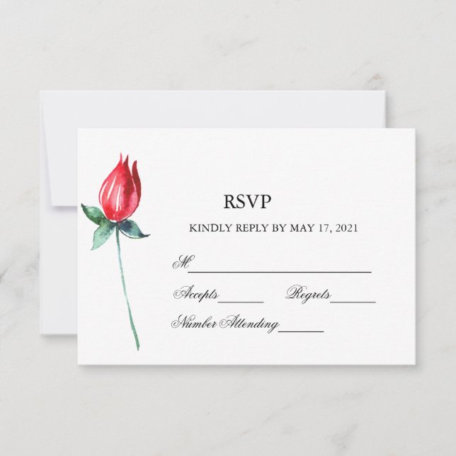 Rose Watercolor Stem Wedding RSVP Card (Front)