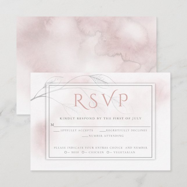 Rose Watercolor Wash Grey Willow Branch RSVP Card (Front/Back)