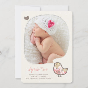 Rose Whimsical Chick Baby Girl Faire-part de naiss
