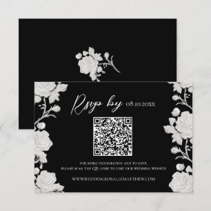 Rose White & Black Custom Modern Trendy Wedding RSVP Card