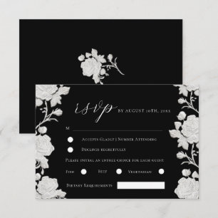 Rose White & Black Modern Trendy Wedding RSVP Card