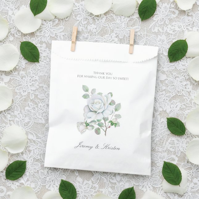 Rose White Floral Botanical Wedding Favour Bag (Creator Uploaded)