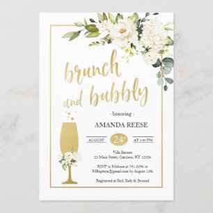 Rose White & Gold Brunch & Bubbly Invitation