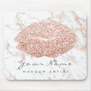 Rose White Marble Glitter Name Makeup Lips Kiss Mouse Pad