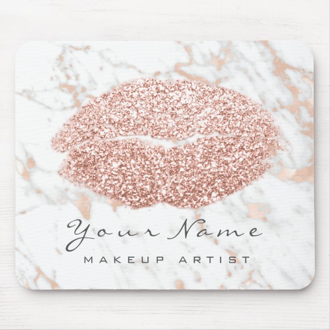 Rose White Marble Glitter Name Makeup Lips Kiss Mouse Pad (Front)